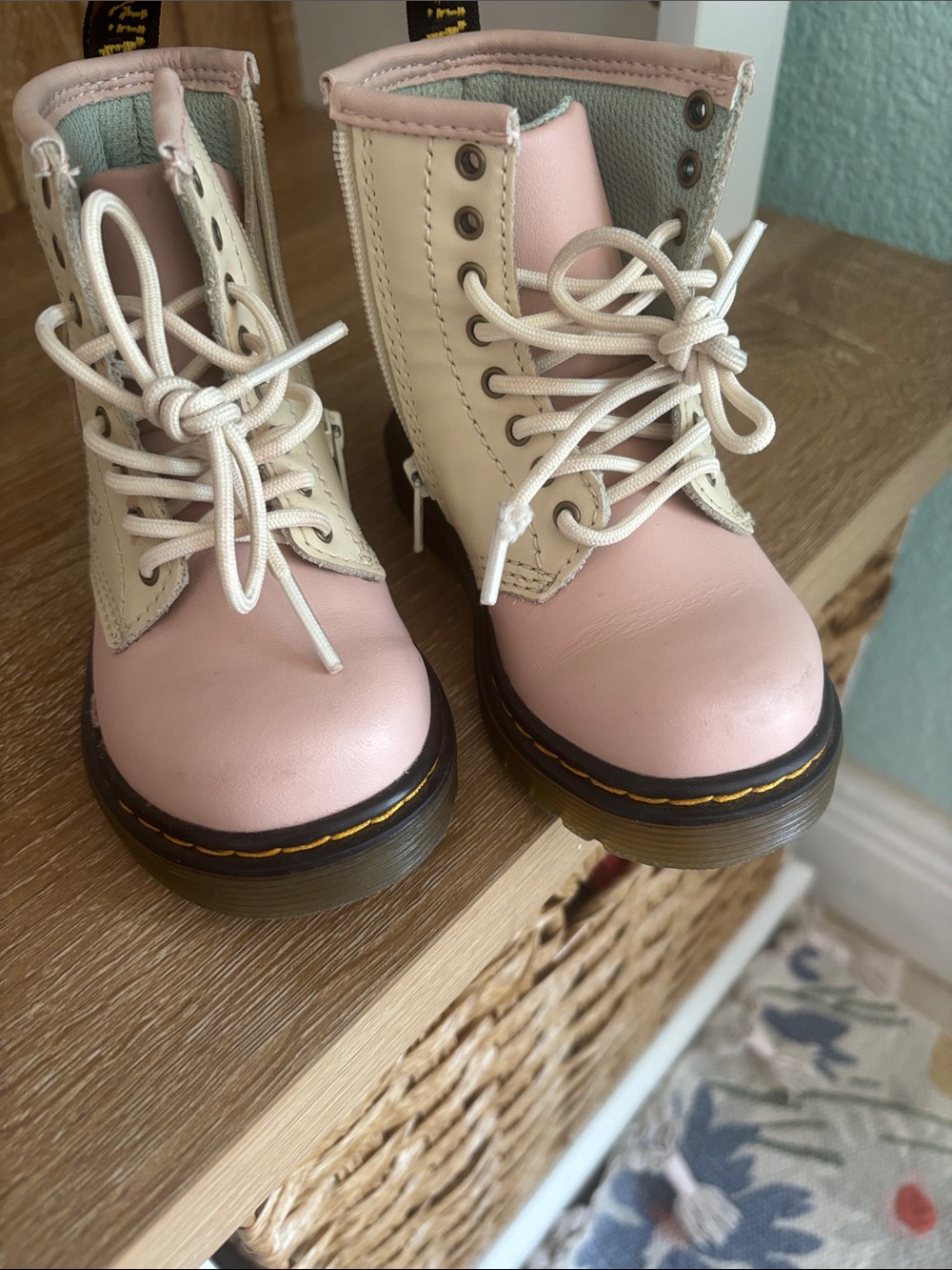 Dr. Martens Pink and Cream Lace-Up Kids Boots